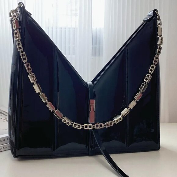 Handbags - NEW Patent Leather Shoulder Bag with Cutout (Black)